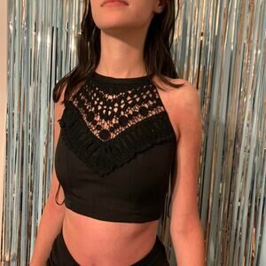 LF BLACK LACEY HALTER TOP